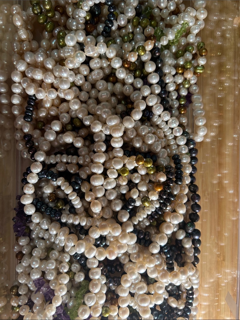 Necklace lot - Pearl and Bead Necklace - White, Black, Green Accents